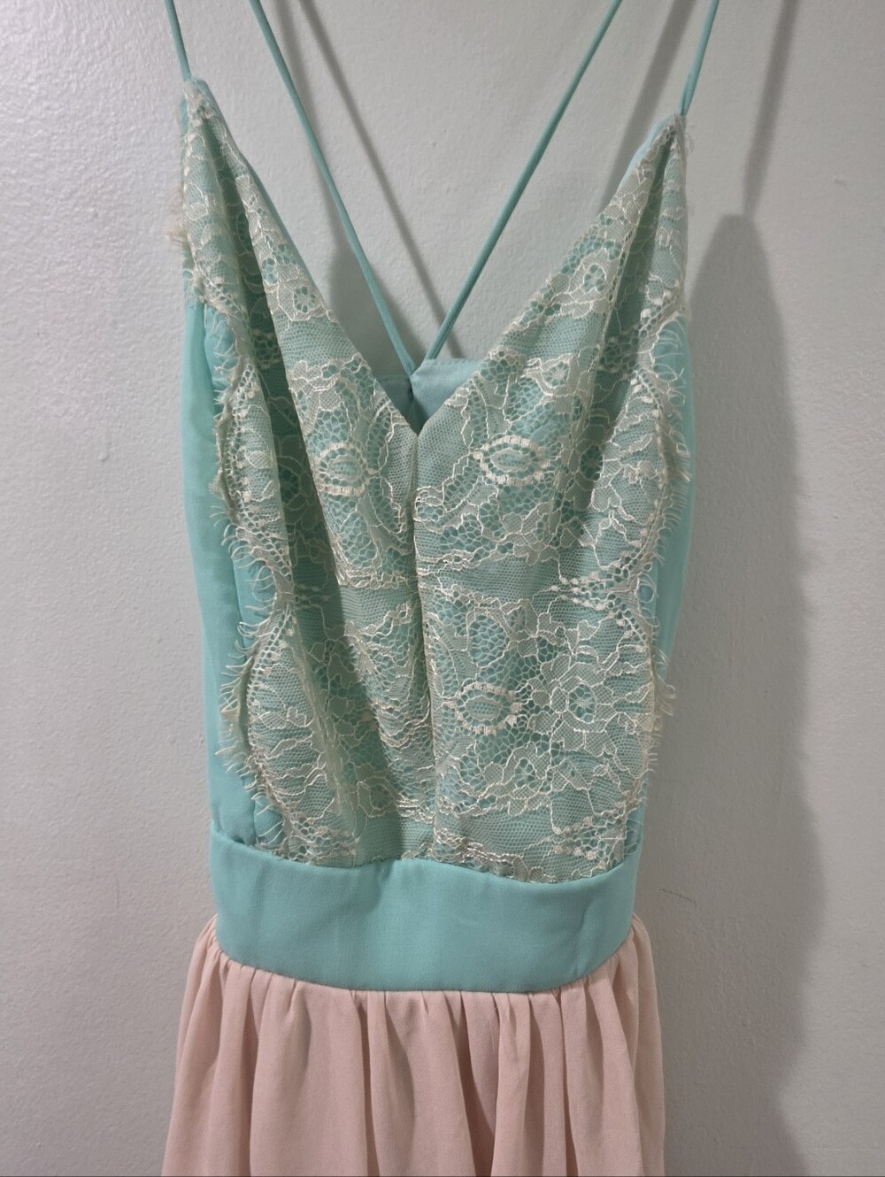 MYSTIC Mint Lace Bodice LAYERED Chiffon Dress BOHO flowy See Measurements. - Picture 3 of 11